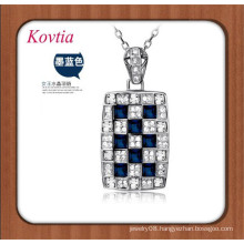 hot sale silver chain necklace big square blue crystal pendant necklace semi precious stones